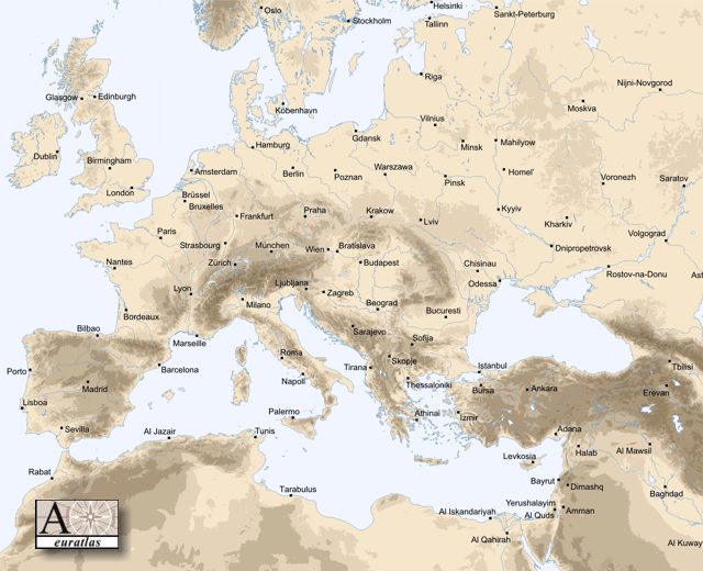 Carte des principales villes d'Europe
