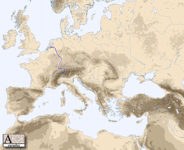 Mise en vidence du Rhin sur la carte hydrographique