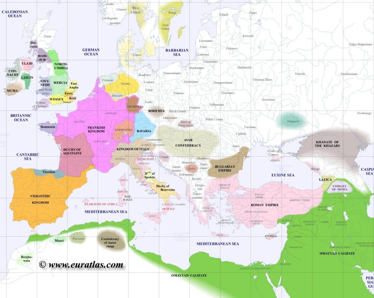 Political map of Europe, year 700